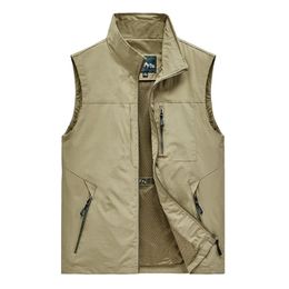 Men s Vests Mens Jacket Sleeveless Spring Summer Autumn Casual Travels Hiking Work Multi pockets Waistcoat 5XL 220926