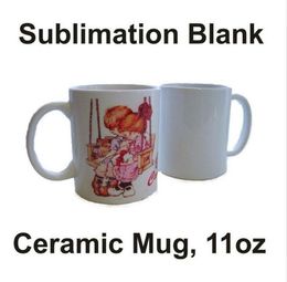 Sublimation blank Mug Personalised heat transfer Ceramic Mugs 11oz White water cup Party Gift drink sea shipping RRB15808