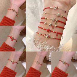 Charm Bracelets 2022 Handmade Rhinestone Inlaid Zodiac Cow Adjustable Bracelet For Women Girls Gifts Red Rope Golden Colour Chain Fashion