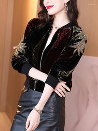 Women's Jackets Fashion Print Sequins Jacket Women 2022 Korean Autumn Long Sleeve Zipper Coat Velvet Black Baseball Female Loose Overcoat