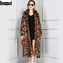 Womens Fur Faux Nerazzurri High Quality European Fashion Long Thick Warm Leopard Coat Women Stand Collar Female Winter Overcoat 5XL 6XL 220927
