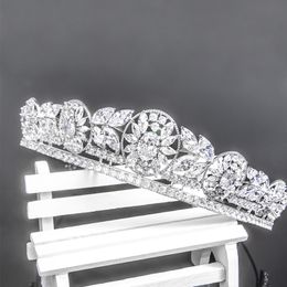 Fashion Head Jewelry Crystal Bridal Tiara Crown Luxury Silver Color Wedding Hair Diadem Veil Accessories Headpieces