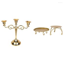 Candle Holders 3 Pcs Metal Candelabra Tall Holder Wedding Event Stand 26X27cm & 7X4x5cm 9X2.7Cm