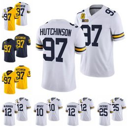 97 Aidan Hutchinson Michigan 42 Patch-Trikot Wolverines Hassan J.J. McCarthy Tom Brady Josh Ross Nico Collins Ronnie Bell Daxton Hill Woodson NCAA-Fußballtrikots