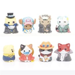 Anime Manga 8PcsSet Cat Cos Tony Chopper Portgas D Ace Trafalgar Law Cake Decoration PVC Model Figure Toys 220923