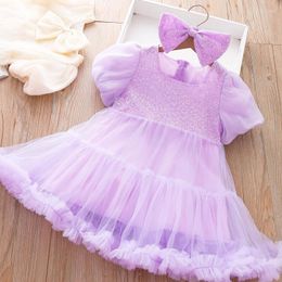 Girl Dresses 2022 Summer Baby Girls Sequined Bow Gauze Dress