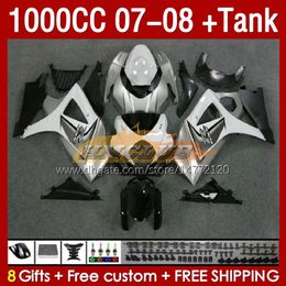 Fairings & Tank For SUZUKI GSXR 1000 CC K7 GSXR-1000 GSXR1000 07 08 Bodys 158No.33 1000CC GSX R1000 2007 2008 Bodywork GSX-R1000 2007-2008 Full Fairing Kit grey white