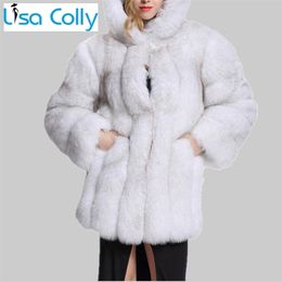 Womens Fur Faux Lisa Colly Fashion Women Autumn Winter Coat Long Sleeve Outerwear Lady Sleeves With Hoodes Jacket S4XL 220927