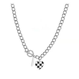 Punk Titanium Steel Geometric Checkerboard Heart Necklace Sweater Chain Female Jewellery