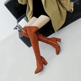 Boots Flock Leather Women Over The Knee Lace Up Sexy High Heels Shoes Winter Warm Size 33-43