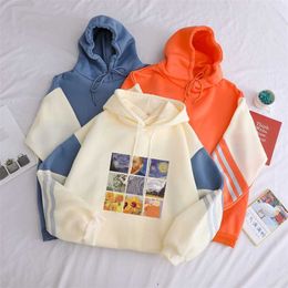 Women's Hoodies Sweatshirts Van Gogh Oil Painting women hoodies oversized Pullover Thick Loose clothes Fleece Harajuku Contrast Color Sweatshirt Female 220926