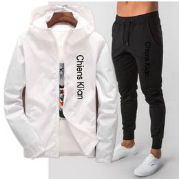 Men's Tracksuits Men's Spring / Summer 2022 Zipper Jacket Set Thin Windbreaker Jacquard Slim Fitting Hooded