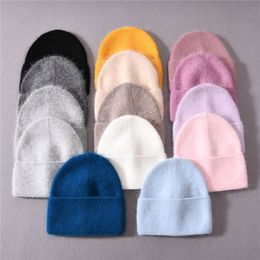Caps Brim Beanieskull Bucket Wide Caps Solid Colour Winter Hats Women Men Fluffy Long Hair Cashmere Knitted Beanies Warm Wool Autumn