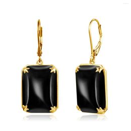 Dangle Earrings Drop For Women Real 925 Sterling Silver Vintage Gemstone Black Onyx Party 14K Gold Plated Jewelry 2022