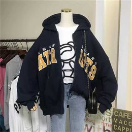 Women's Hoodies Sweatshirts Oversized college style hoodie women ins spring and autumn thin section trend heavy industry embroidery letter zipper jacket 220926