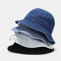 Stingy Brim Hats Foldable Fisherman Washed Denim Bucket Unisex Fashion Bob Hip Hop Gorros Mens Ladies Panama Cap 220927