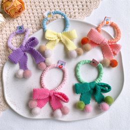 2022 Sweet Girl Princess Ponytail Headwear Autumn and Winter New Fashion Children's Cute Colourful Hairball Wool Bow Rubber Band