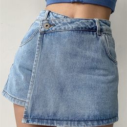 Skirts Women Casual Mid Waist Denim Skirt Frayed Aline Short Summer Slim Y2k Pack Hip Jean Fashion Baggy Pants 220924