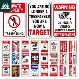 Putuo Decor No Trespassing Metal Painting Warning Plaque Video Surveillance Wall Art Poster Plate Yard Iron Painting Stickers W32 30X20CM 1602