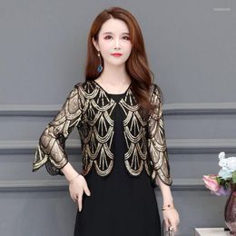 Women's Jackets Women Jacket Fashion V-neck Short Cardigan Poncho Sequin Shawl Female 2022 Summer Hollow Lace Cape Coat Sun Protection