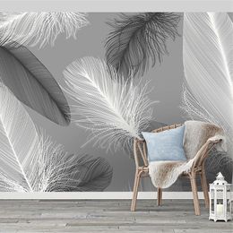 Wallpapers Nordic Style Black And White Feather Mural Wallpaper 3D Abstract Art Living Room Bedroom Home Decor Wall Papers Papel De Parede 220927