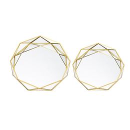 Bathroom Storage Organization 2Pcs Ins Nordic Golden Western Cake Dessert Plates Geometric Round Glass Plate Cosmetic Jewelry Tray D Dhocj