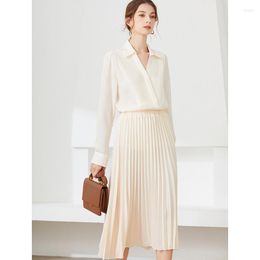 Skirts Women Pleated High Waist Solid Colour Ladies Office Clothes Female Elegant Summer Sunshine Midi 2022