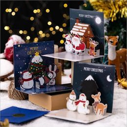 Christmas 3D Greeting Cards Eve Greeting Happy Holiday Cards 3D Three-dimensional Santa Claus Card Elk Snowman RRE14511