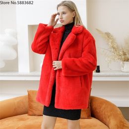 Womens Jackets Faux Rabbit Fur Coats Women Autumn Winter Fashion Faux Fur Coat Plus Size Female Plush Coats Elegant Thick Warm Fur coat 220926