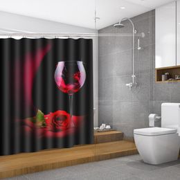 Shower Curtains Red Rose Waterproof Curtain Valentine's Day Bathroom Home Decoration Romantic Fabric Set With 12 Hooks