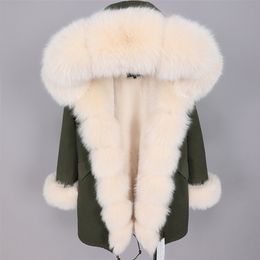 Women s Fur Faux maomaokong winter women s coat real fur collar long beige parka outdoor manteau femme 220926