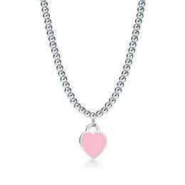 Design 925 Sterling Silver Beads Necklaces For Women Jewellery With Pink Blue Red Black Colour Enamel Heart Necklace Whole191q