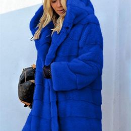 Womens Fur Faux Winter Women High Quality Rabbit Coat Luxury Long Loose Lapel Over Thick Warm Female Plush s Black 220927