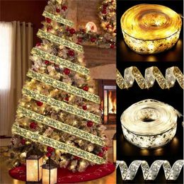 Party Supplies Christmas Decoration LED Ribbon Fairy Lights Christmas Tree Ornaments for Home DIY Bows Light String Navidad New Year GC1648