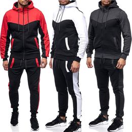 Men s Tracksuits Hooded Tracksuit Sets Sportswear Autumn Winter Zipper Hoodies Sweatshirt Pants Jogger Suit Patchwork 2Pcs Sport 220926