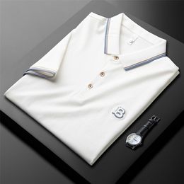 Mens Polos leves Luxo de alta qualidade Paul Ice Seda de seda curta Camisa de pólo masculino Bordado de bordado casual Trendência de camiseta 220926