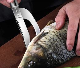 Wholesale Fish Scaler with Maw Knife Stainless Steel scalers Remover fish servers 3 in 1 Cleaning Tools for Kitchen