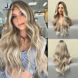 Synthetic Wigs Medium long curly wigs smoke Grey gradient golden wig female hair mechanism chemical Fibre full head set 220927