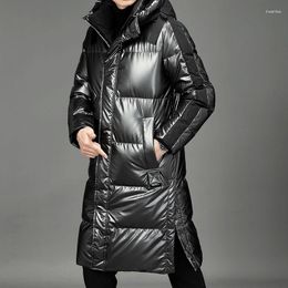 Men's Down Men Winter Jacket Long Parka Coat White Duck Outwear Fashion Glossy Hooded Thick Warm Overcoat