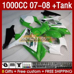 & Tank Fairings For SUZUKI GSXR-1000 K7 GSXR 1000 CC GSXR1000 2007 2008 Bodys 158No.66 1000CC GSX-R1000 2007-2008 Bodywork GSX R1000 07 08 Full Fairing Kit green stock