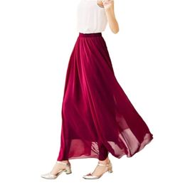 Skirts Women's Elegant High Waist Chiffon Skirt Elastic Waist Casual Long Maxi Skirts Saias 8090100cm 22 Colour Summer Autumn 220924