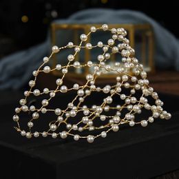 Vintage Baroque Gold Pearls Crowns Headpieces For Brides Tiaras Bridal Headbands Handmade Wedding Hair Accessories Hairbands Women Hair Jewellery CL1192