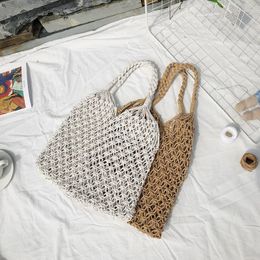 Evening Bags Cotton Rope Handwoven Women's Shoulder Bag Hollow Mesh Fishnet Handbags Women Handmade Summer Beach For 2022