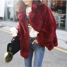 Womens Wool Blends Fur Faux Fur Coat For Women Tops Jacket Female Artificial Sheepskin Coats Fluffy Rabbit Fashion Faux Fur Coat Jacket 220926