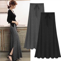Skirts Sexy Summer Slit Side Skirt Women Fashion Casual Long Maxi Skirt Stretchy Solid LaceUp Grey Black Skirts 220924