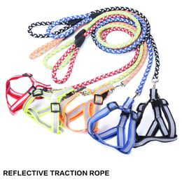 Dog Collars Leashes 120cm Pet Supplies Reflective Traction Rope Cat Kitten Dog Halter Collar Adjustable Multicolor Round Rope Pet Harness Belt 220923