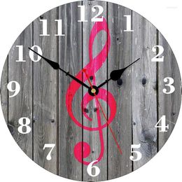 Wall Clocks Red Musical Note Clock Wooden Non Ticking Silent Vintage Accurate Battery Operated Easy To Read Desk