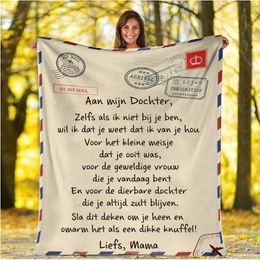 Blankets Swaddling Fleece Blanket To My Daughter/Son Deken Dutch Message Letter Flannel Blanket Gift For Kids koc 120X150/130X150/150X200/150X220CM 220927