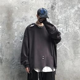 Men's Hoodies Men's & Sweatshirts Vintage Sweatshirt Men High Street Loose Irregular Hole Long-Sleeve Tops Spring Autumn Harajuku