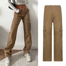 Women's Pants Capris Women Y2K Cargo Pants Khaki Loose Streetwear Vintage Low Waist Casual Straight Trousers Sexy Retro Loose Pockets Baggy Pants T220926